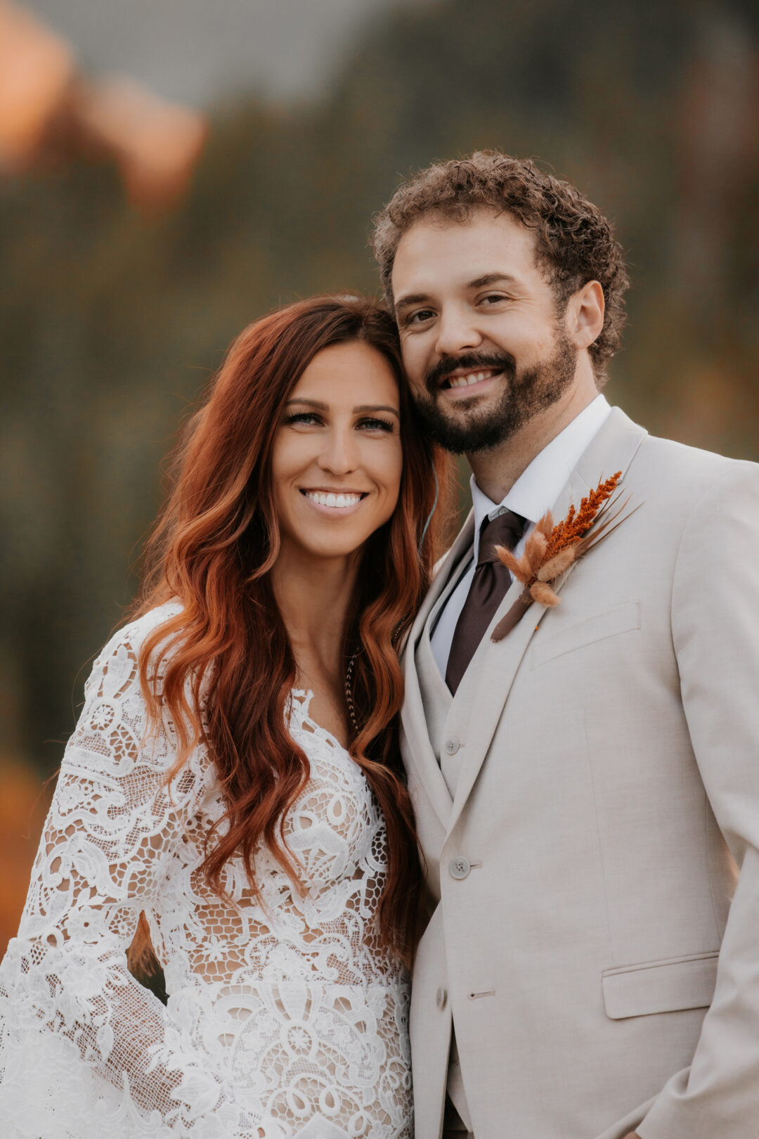 Bride&#039;s hair goes perfectly with the fall colors at Tibble Fork Reservoir