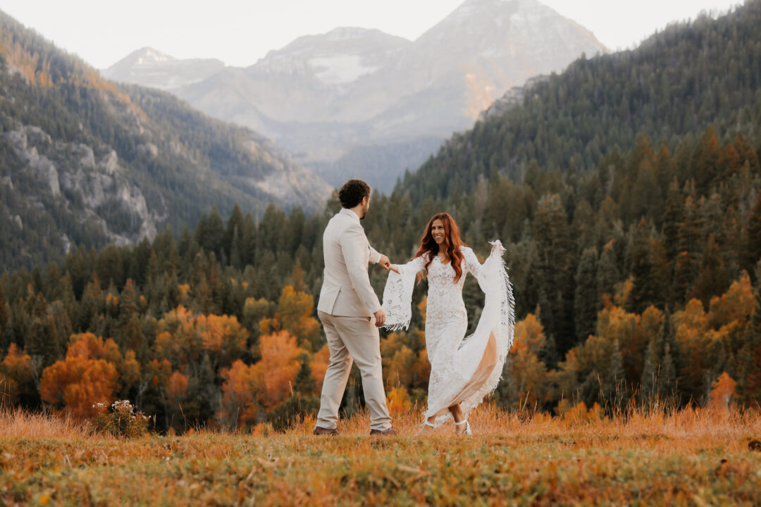 Dancing through the fall trees and mountains at Tibble Fork Reservoir
