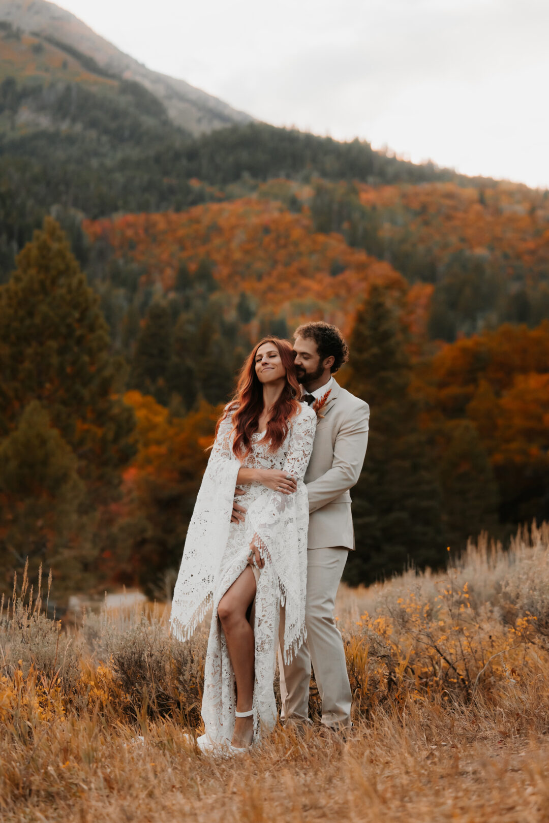 Couple laughing and having fun during Utah wedding photography session