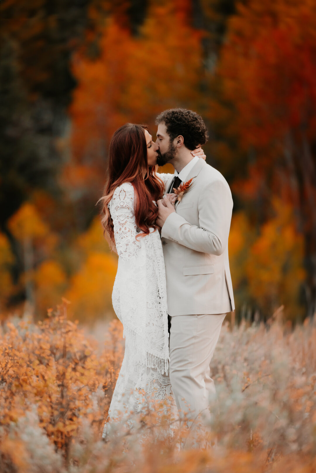 bride and groom kissing