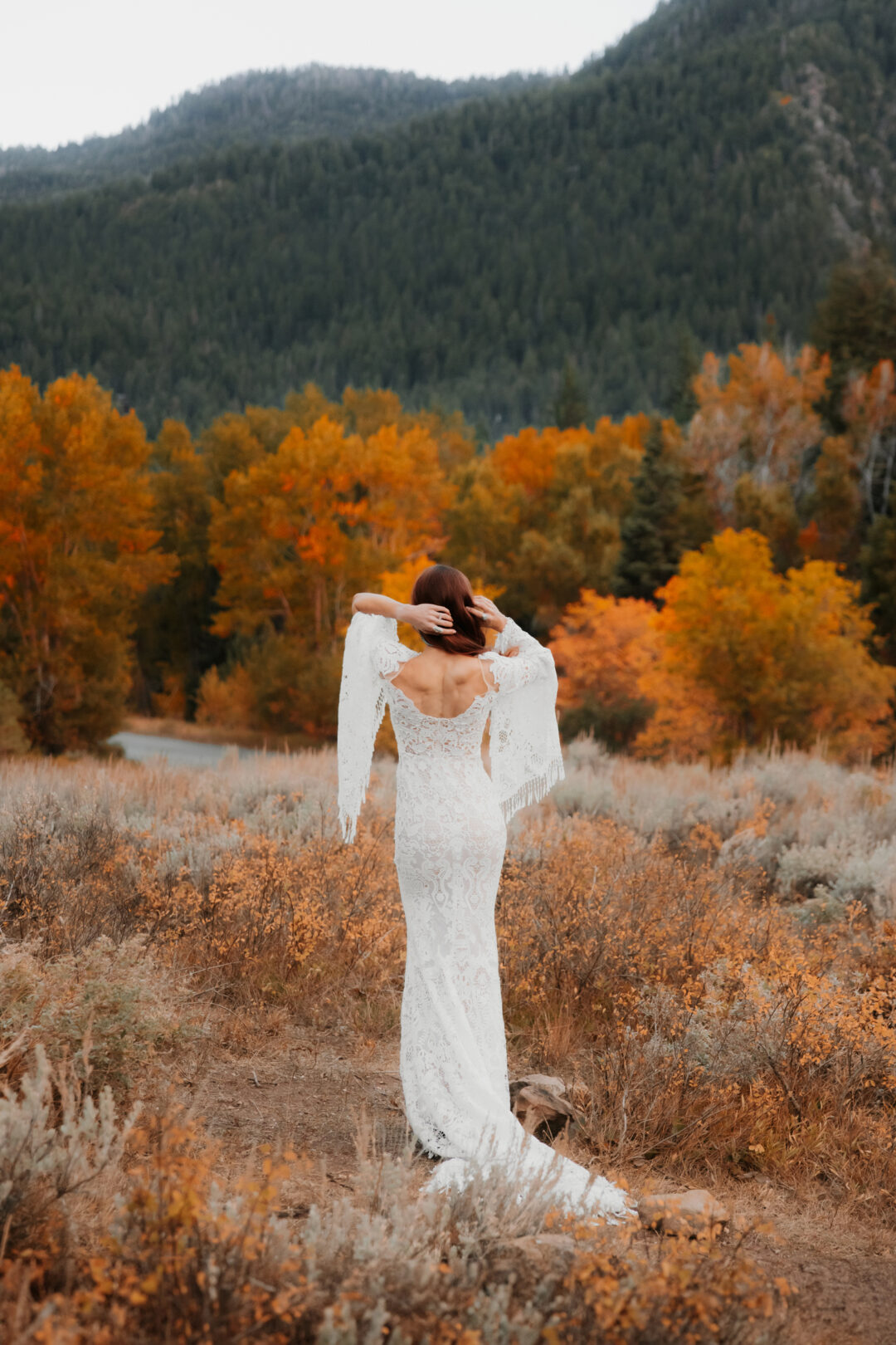 Back of brides wedding dress